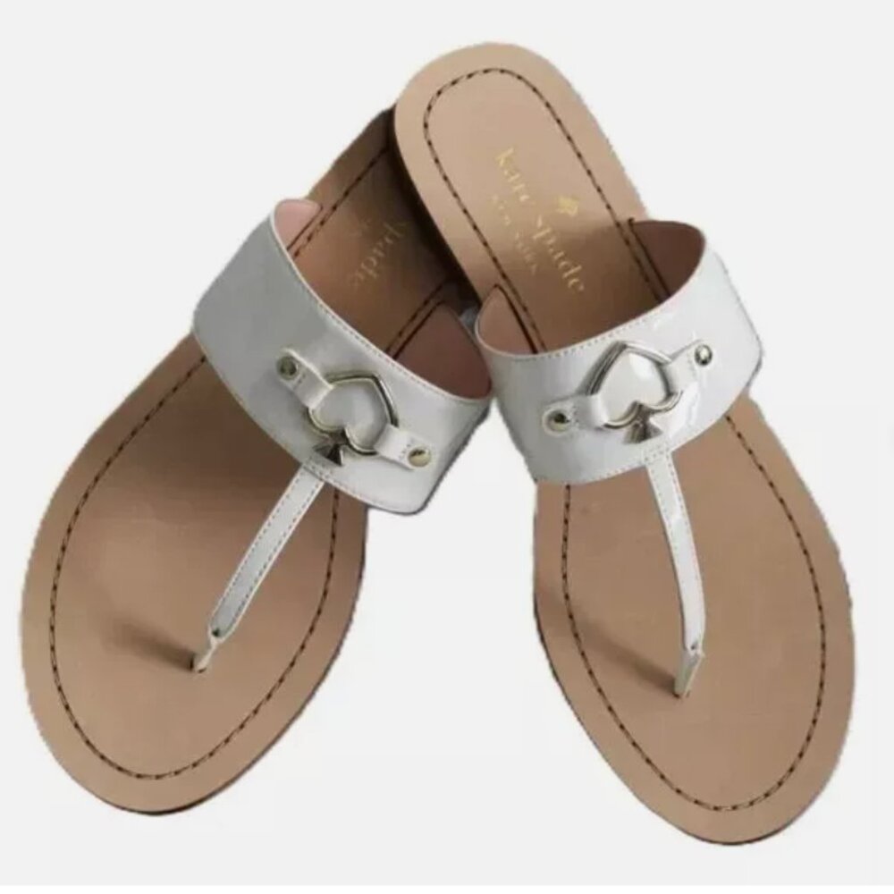 Kate Spade New York Cassia Patent Leather Sandals Ivory Slip On Slides Women's 8